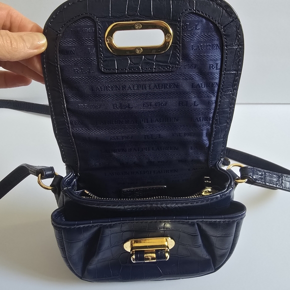 Lauren Ralph Lauren Croc-Embossed Leather Crossbody Bag Blue - Picture 7 of 13